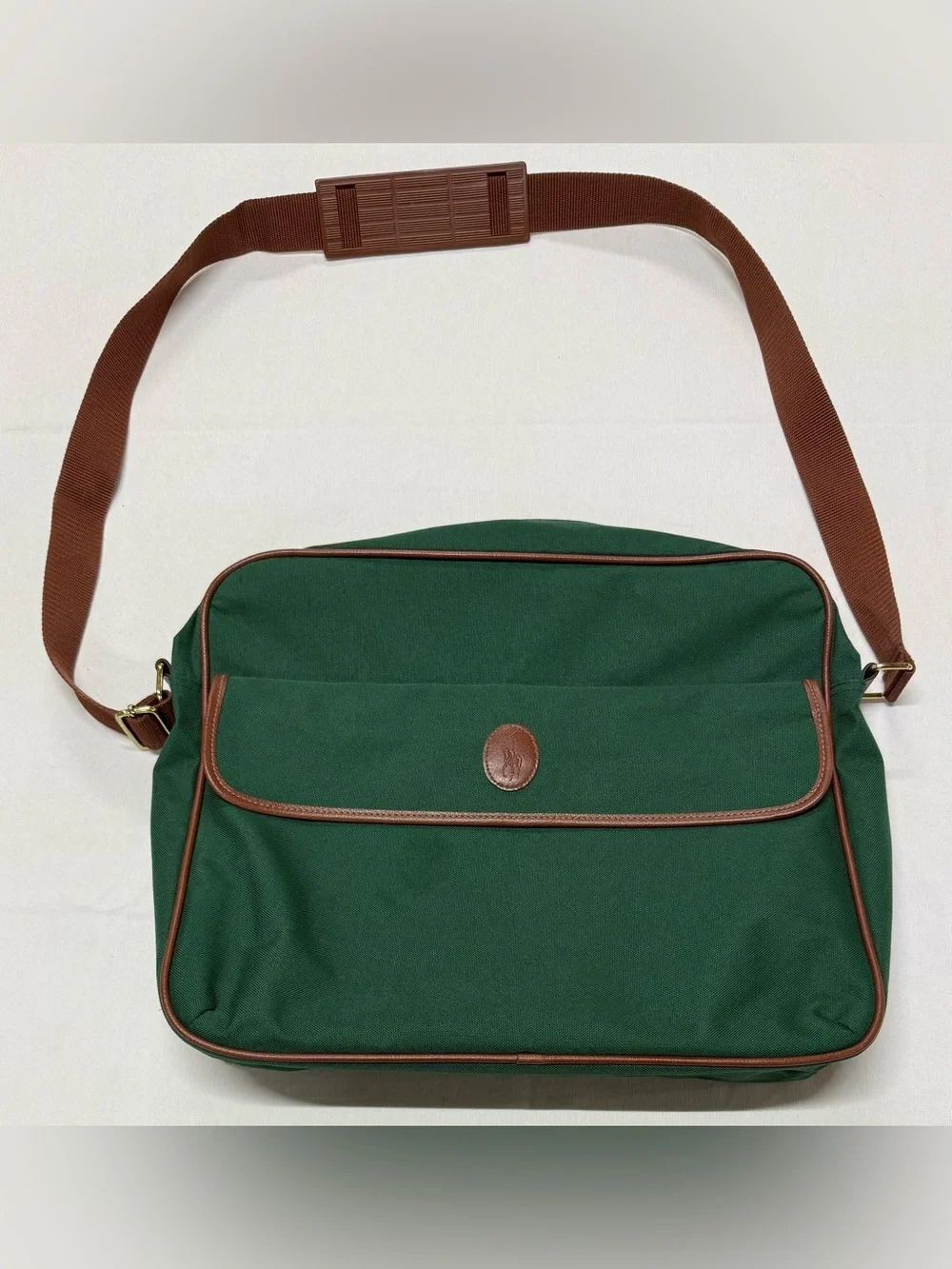 Vintage Polo by Ralph Lauren Dark Green Messenger Bag with Brown Trim